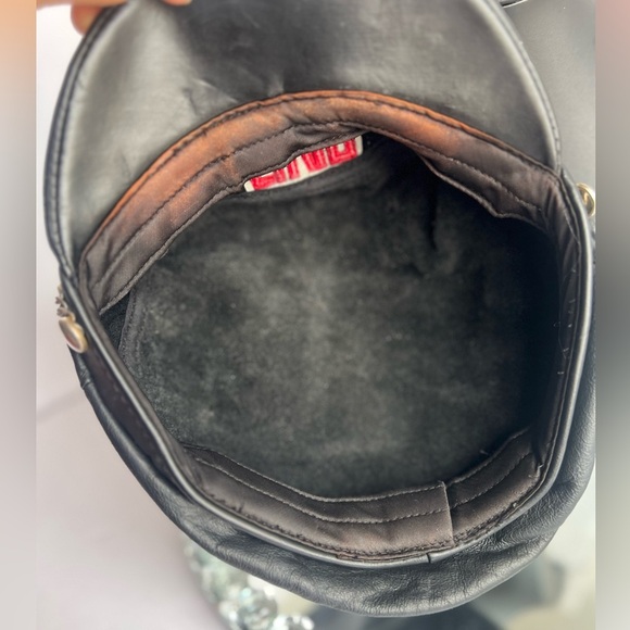 ELVIS Presley vintage Motorcycle Biker Cap Black Leather silver chain  XL - Picture 4 of 8